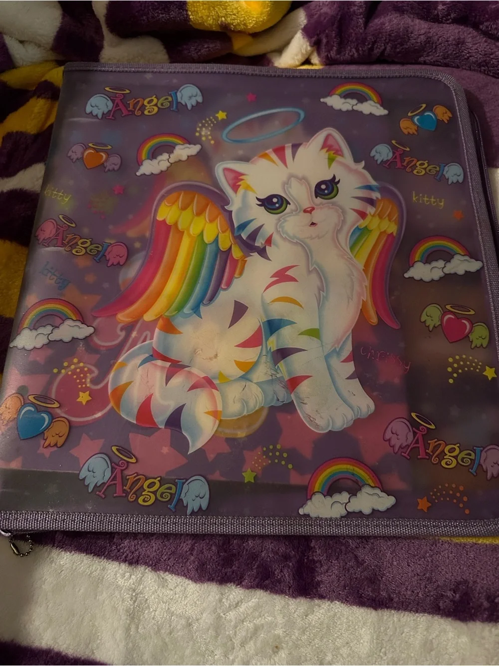 Lisa Frank Rainbow Winged Kitty Purple Rainbow Binder